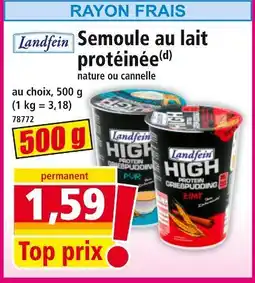 Norma Landfein Semoule au lait protéinée nature ou cannelle offre