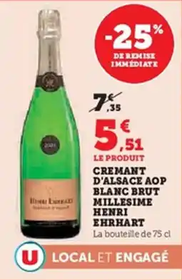 U Express Cremant d'alsace aop blanc brut millesime henri ehrhart offre