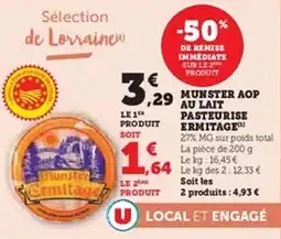 U Express Munster aop au lait pasteurise ermitage offre