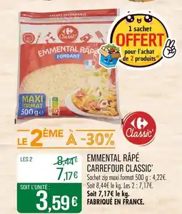 Match Carrefour Classic' Emmental râpé offre