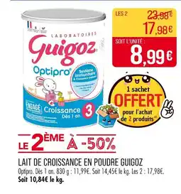 Match Guigoz Lait de croissance en poudre offre