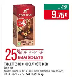 Match CÔTE D’OR TABLETTES DE CHOCOLAT offre