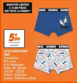 Netto Sonic Lot de 2 boxers enfant offre