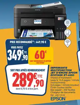 Bureau Vallée Epson Imprimante multifonction jet d'encre Ecotank ET-4850 offre