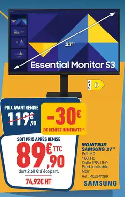 Bureau Vallée SAMSUNG Moniteur 27” offre