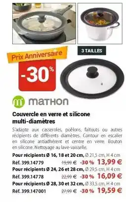 Mathon Couvercle en verre et silicone multi-diametres offre