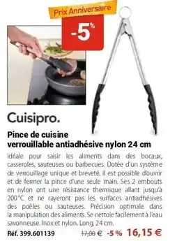 Mathon Cuisipro. pince de cuisine verrouillable antiadhésive nylon 24 cm offre