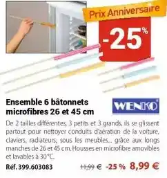 Mathon Wenko - ensemble 6 bâtonnets microfibres 26 et 45 cm offre