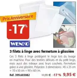 Mathon Wenko - 3 filets à linge avec fermeture à glissière offre