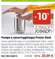 Mathon Joseph joseph - pompe à savon hygiénique presto steel offre