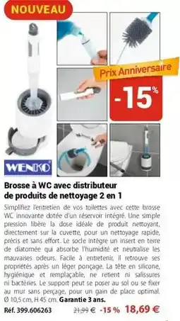 Mathon Wenko - brosse à wc avec distributeur de produits de nettoyage 2 en 1 offre