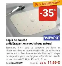 Wenko - tapis de douche antidérapant en caoutchouc naturel