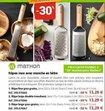 Mathon Râpes inox avec manche en hêtre offre