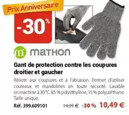 Mathon Gant de protection contre les coupures droitier et gaucher offre