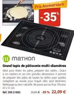 Mathon Grand tapis de pâtisserie multi-diametres offre