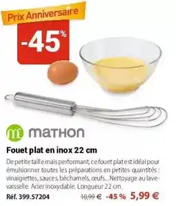 Mathon Fouet plat en inox 22 cm offre