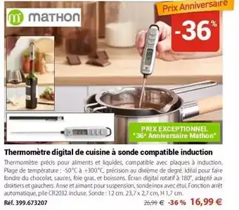 Mathon Mathon - thermomètre digital de cuisine à sonde compatible induction offre