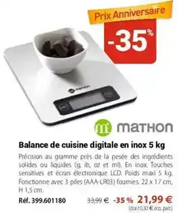 Mathon Balance de cuisine digitale en inox 5 kg offre