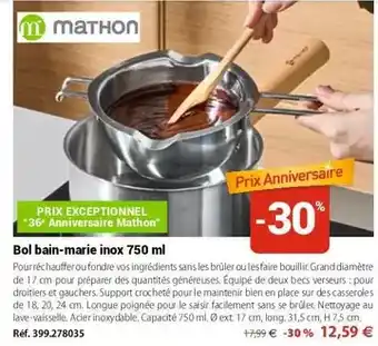 Mathon Mathon - bol bain-marie inox 750 ml offre