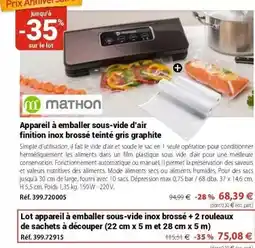 Mathon Appareil à emballer sous-vide d'air finition inox brossé teinté gris graphite offre