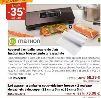 Mathon Appareil à emballer sous-vide d'air finition inox brossé teinté gris graphite offre