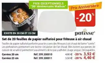 Mathon Patisse - set de 20 feuilles de papier sulfurisé pour friteuse à air chaud offre