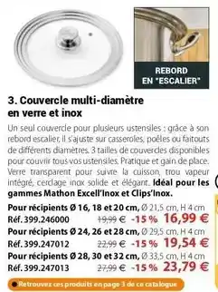 Mathon Tous - couvercle multi-diametre en verre et inox offre