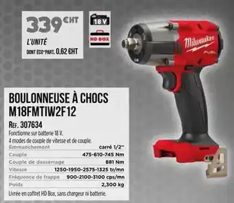Master Pro Milwaukee - boulonneuse a chocs m18fmitiv2f12 offre