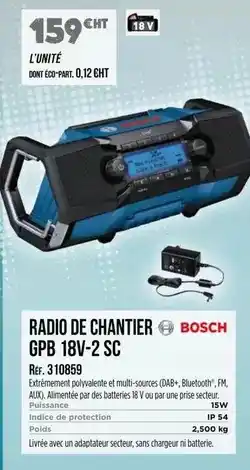 Master Pro Bosch - radio de chantier gpb 18v-2 sc offre