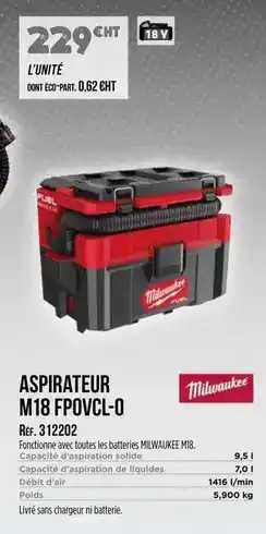 Master Pro Milwaukee - aspirateur m18 fpovol-o offre