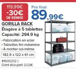 Costco GORILLA RACK Étagère à 5 tablettes offre