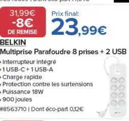 Costco BELKIN Multiprise Parafoudre 8 prises + 2 USB offre
