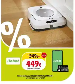 Darty IROBOT Robot nettoyeur BRAAVA JET M6138 offre
