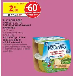 Intermarché Hyper NATURNES Plat pour bébé haricots verts, dindonneau dès 6 mois offre