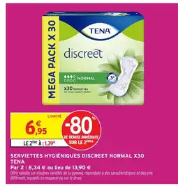 Intermarché Hyper TENA Serviettes hygiéniques discreet normal x30 offre