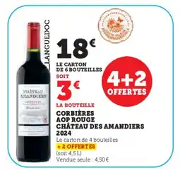 Hyper U Corbières aop rouge château des amandiers 2024 offre