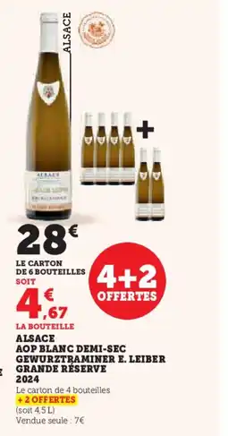 Hyper U Alsace aop blanc demi-sec gewurztraminer e. leiber grande réserve 2024 offre