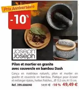 Mathon Dash - pilon et mortier en granite avec couvercle en bambou offre