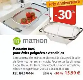 Mathon Passoire inox pour évier poignées extensibles offre