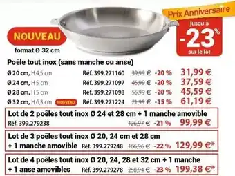 Mathon Poêle tout inox (sans manche ou anse) offre