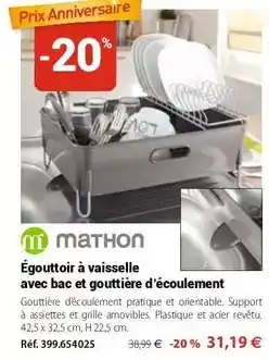 Mathon Égouttoir à vaisselle avec bac et gouttière d'écoulement offre