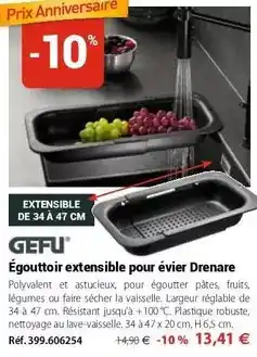 Mathon Gefu - égouttoir extensible pour évier drenare offre