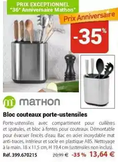 Mathon Mathon - bloc couteaux porte-ustensiles offre