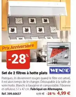 Mathon Wenko - set de 2 filtres à hotte plats offre