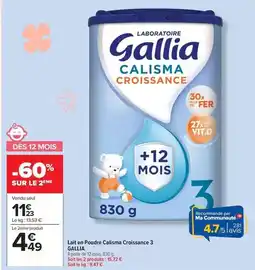 Carrefour Gallia - lait en poudre calisa croissance 3 offre