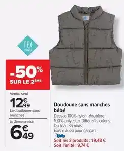 Carrefour Tex - doudoune sans manches bébé offre