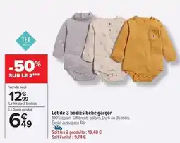 Carrefour Tex - lot de 3 bodies bébé garçon offre