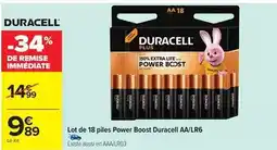 Carrefour Duracell - lot de 18 piles power boost aa/lr6 offre