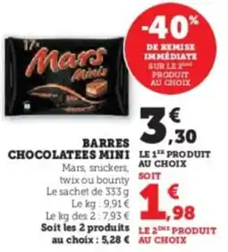 Hyper U Barres chocolatees mini offre