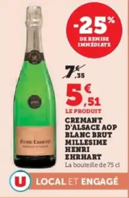 Hyper U Cremant d'alsace aop blanc brut millesime henri ehrhart offre